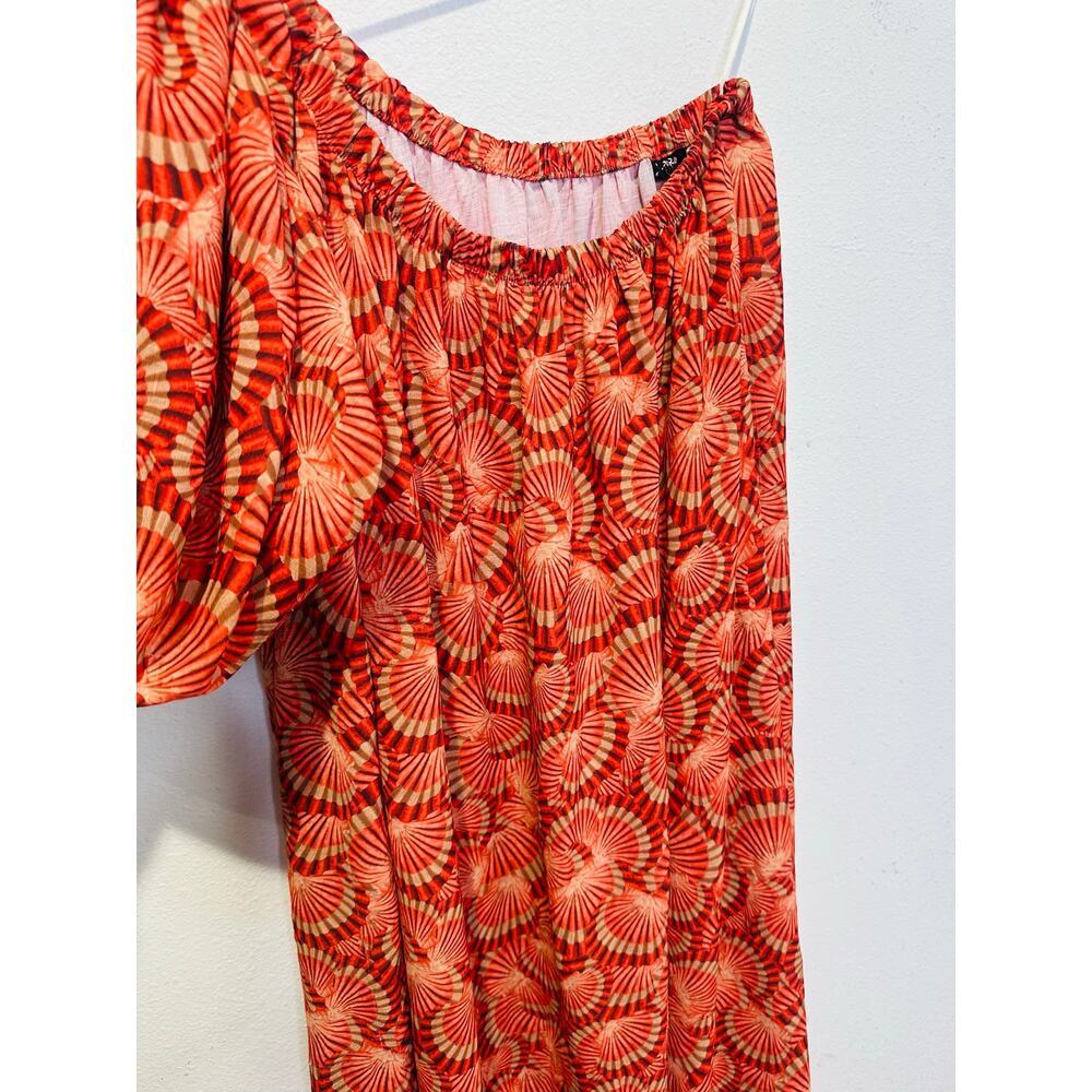 LOBOROSA Red Beige Shell Print One Shoulder Valeria Maxi Dress Size Small - Picture 7 of 11
